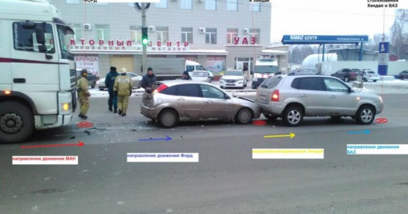 В Кирове на Производственной столкнулись четыре автомобиля